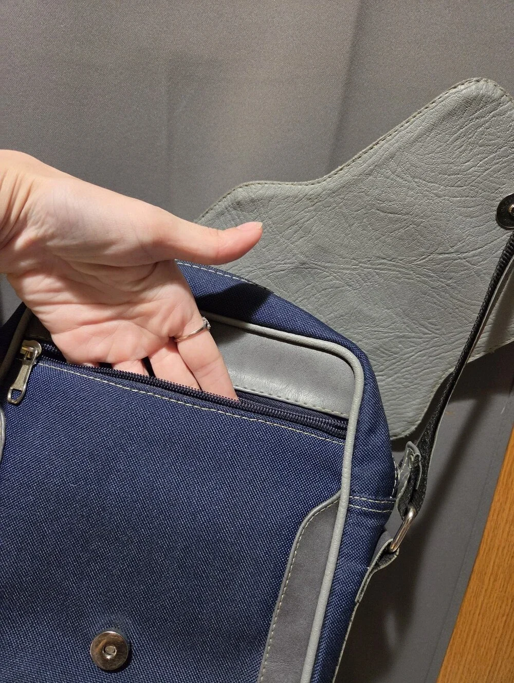 Timberland Navy and Gray Leather-Accent Messenger Crossbody